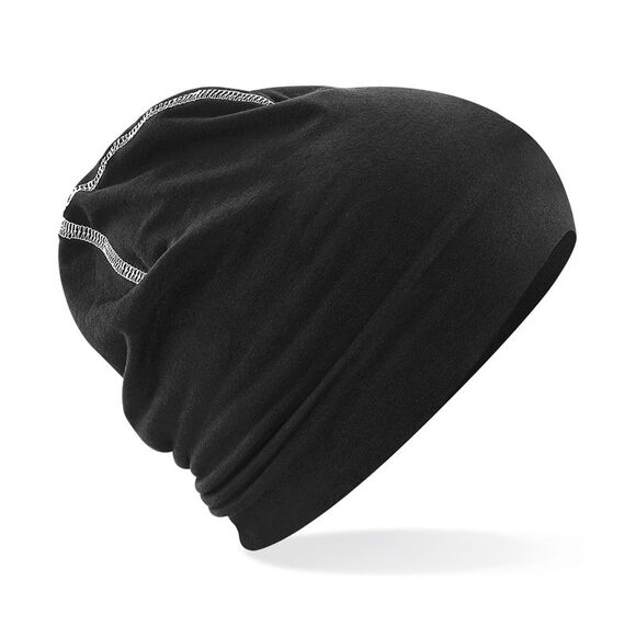Beechfield Mens Hemsedal Cotton Beanie / Black/White - Picture 1 of 2